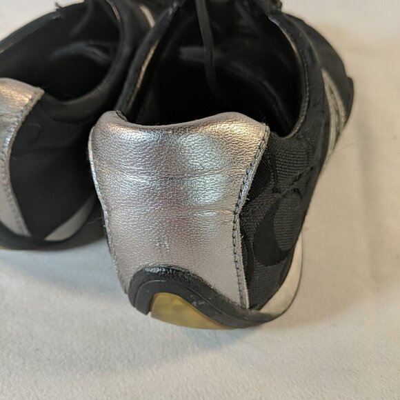 Coach Jayme Black Sneakers Shoes Q582 Womens US 8.5 Black Silver Monogram Tennis - Picture 5 of 12